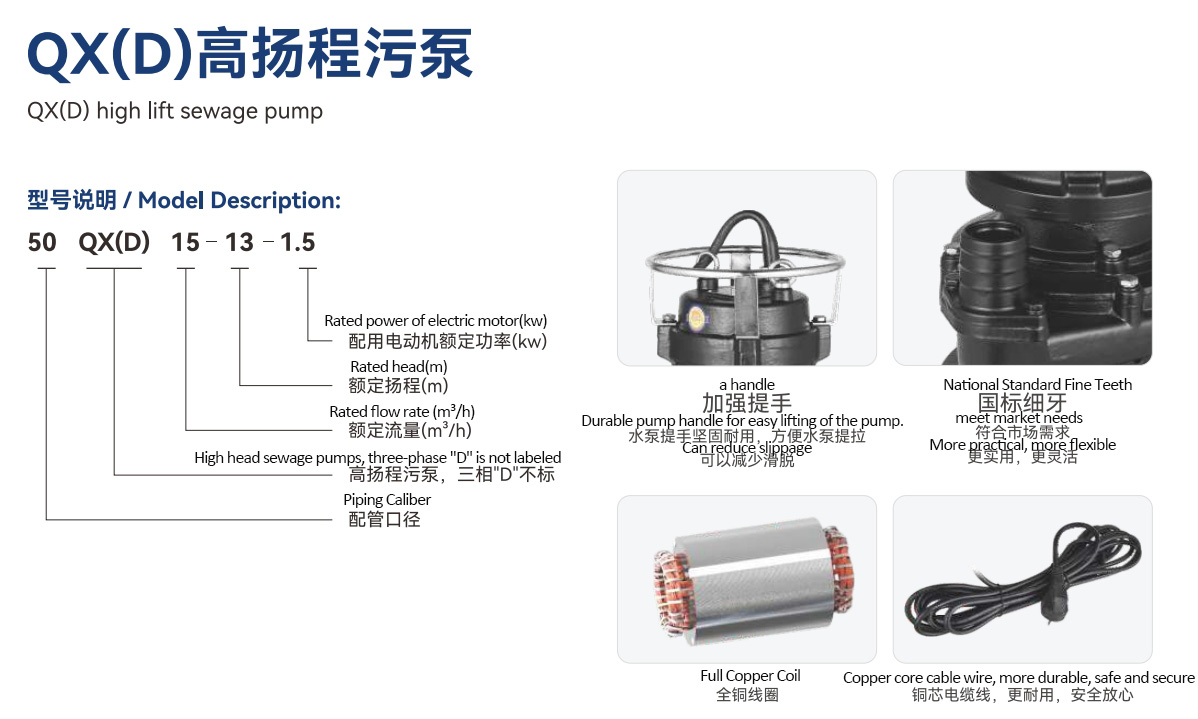 مضخة مياه الصرف الصحي ذات الرفع العالي QX(D). 