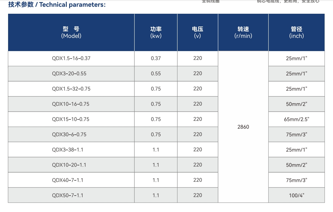 مضخة غاطسة QDX/QX Big Yuan (المعيار الوطني).